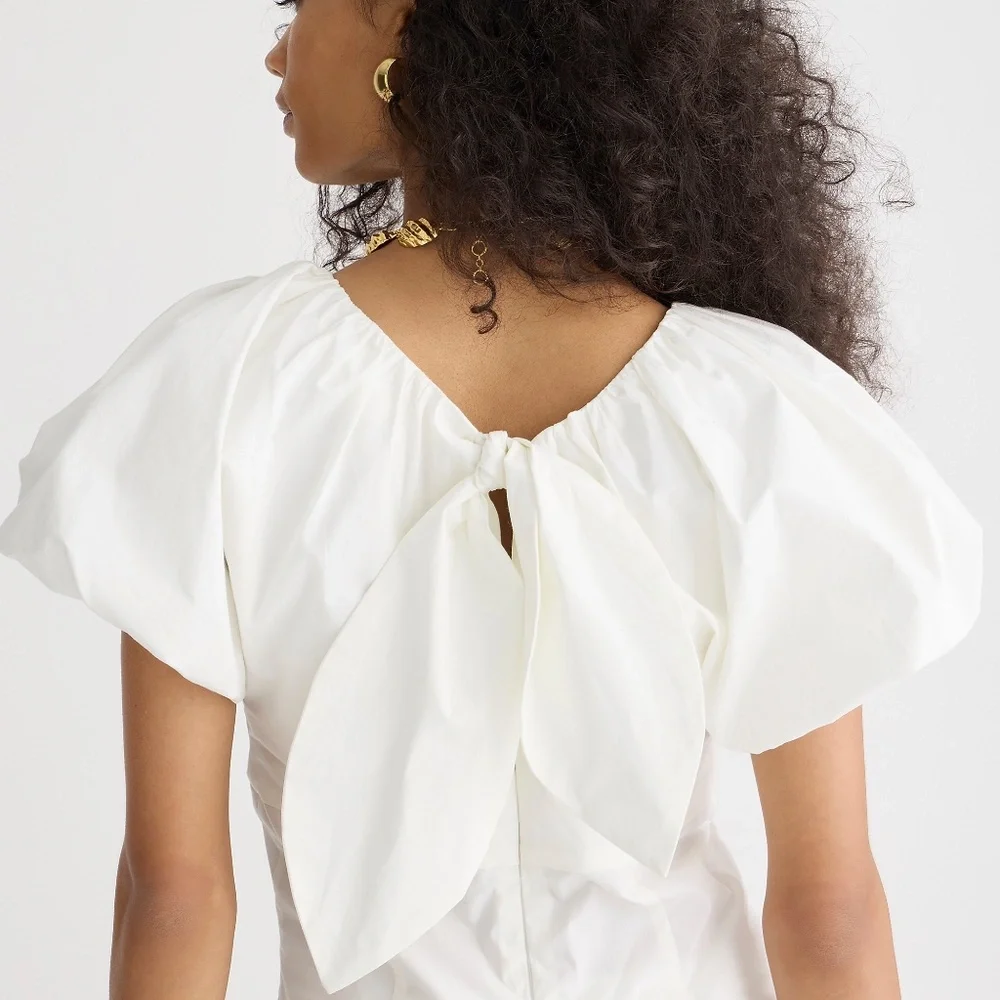 J. Crew Ivory Puff-Sleeve Deep V Blouse
